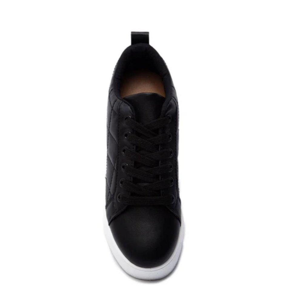 !! NEW !! Black Quilted Vegan Leather Platform Sneakers - Picture 6 of 9